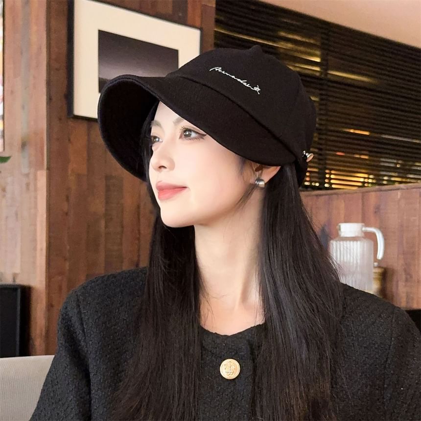 Lettering Embroidered Wide Brim Cap