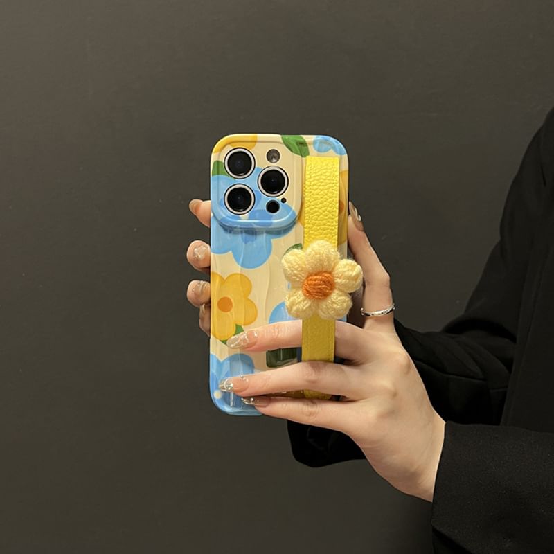 with Floral Case Strap Phone