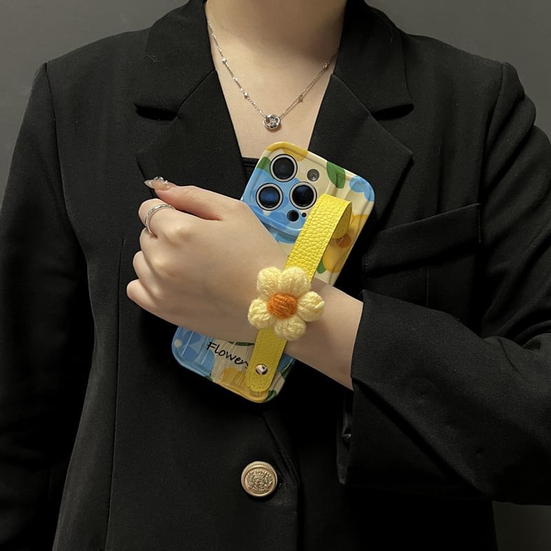 with Floral Case Strap Phone
