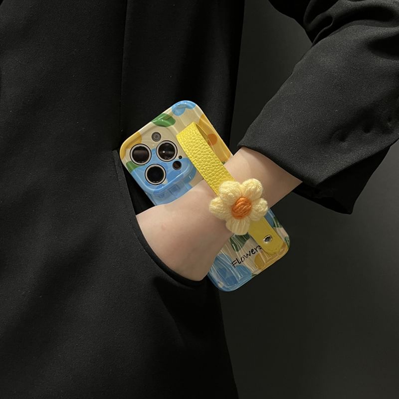 with Floral Case Strap Phone