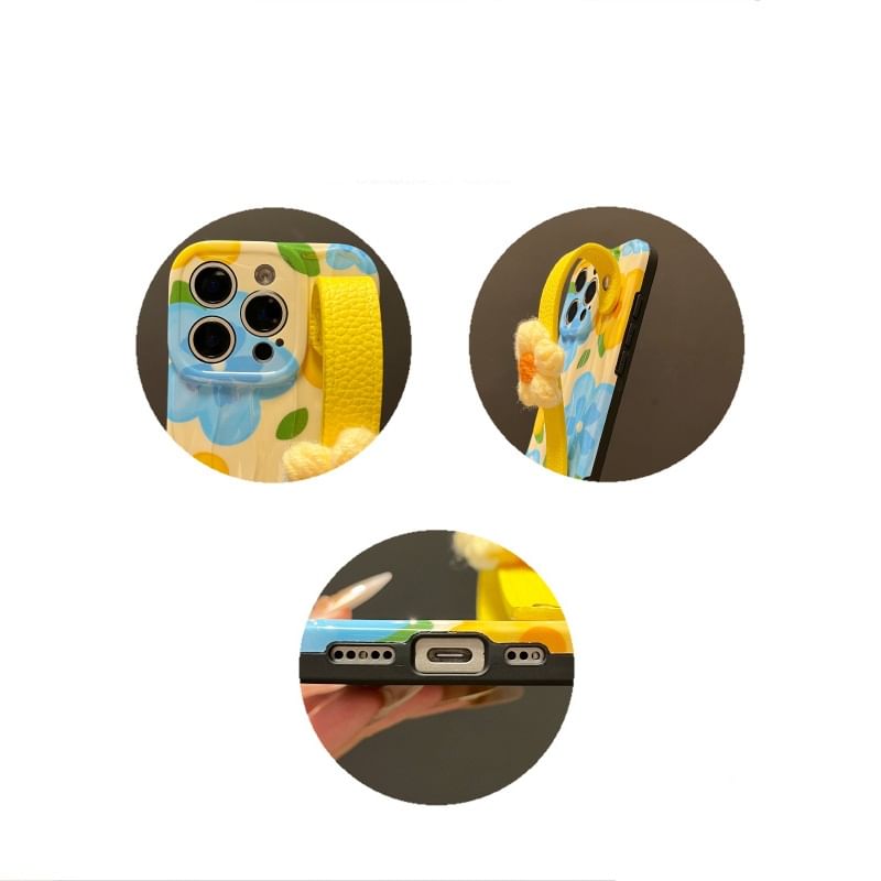 with Floral Case Strap Phone