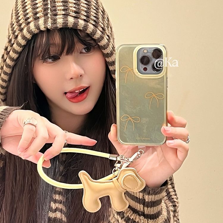 with Case Phone Dog Strap Charm Bow