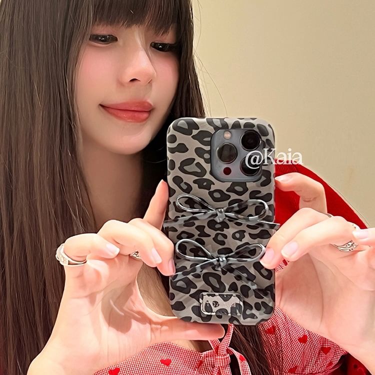 Case Bow Phone Print Leopard