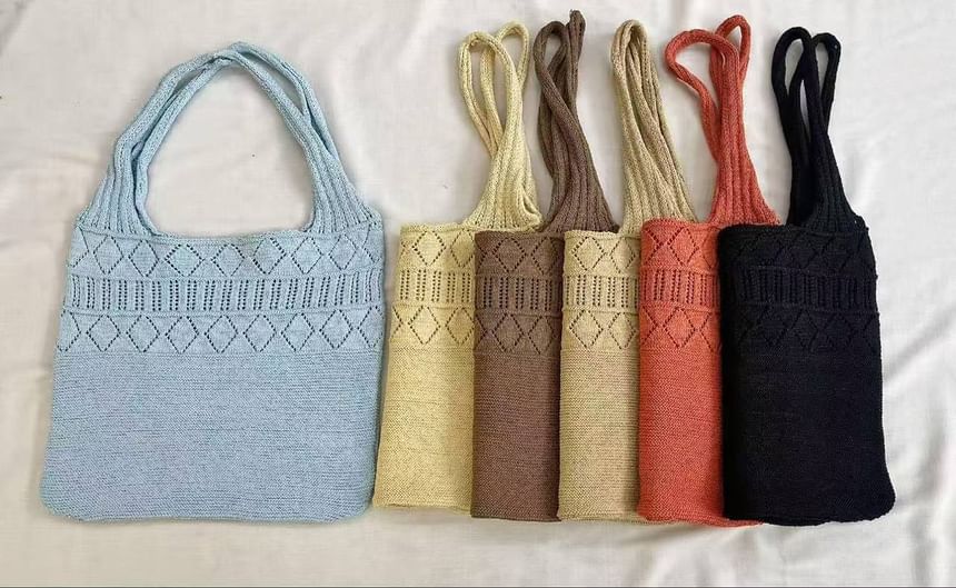 Knit Plain Tote Pointelle Bag