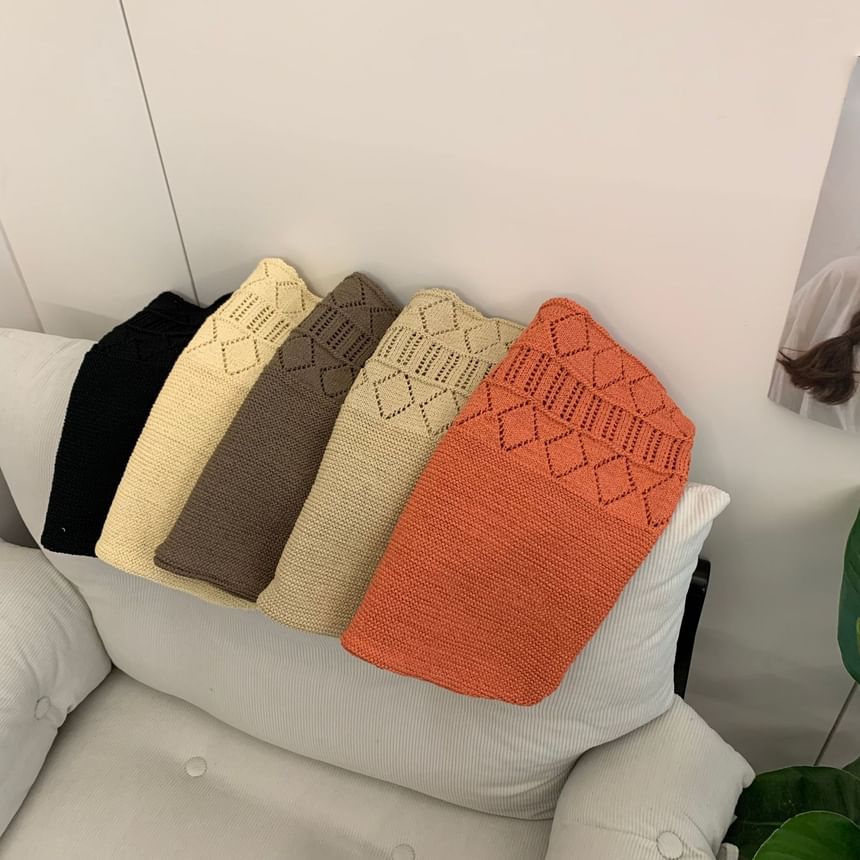 Knit Plain Tote Pointelle Bag