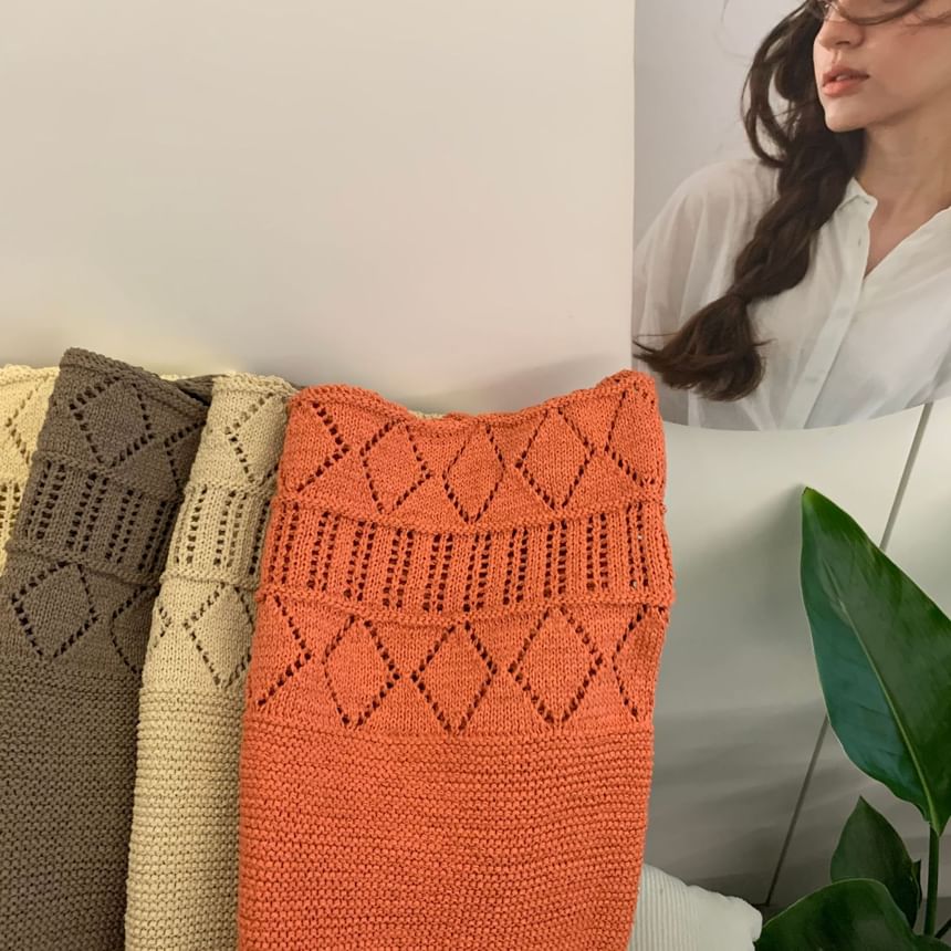 Knit Plain Tote Pointelle Bag