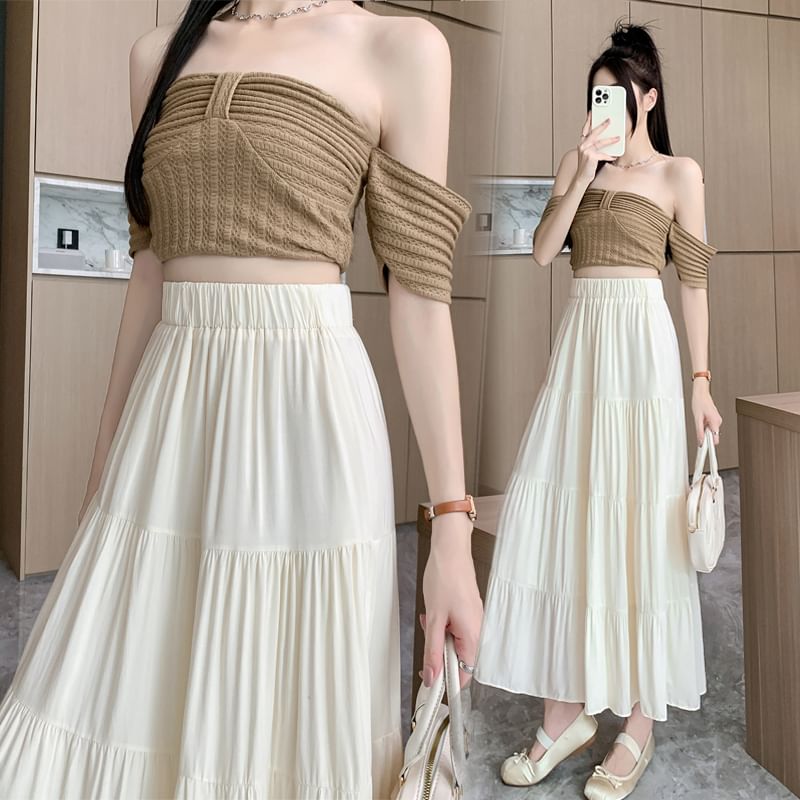 Plain Maxi Rise High Skirt A-Line