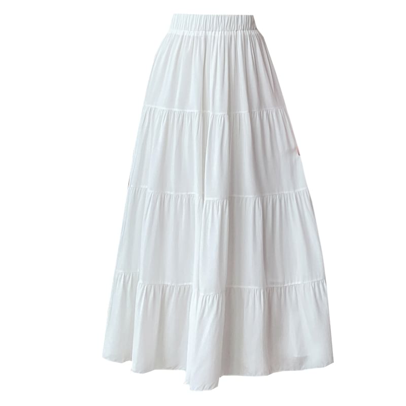 Plain Maxi Rise High Skirt A-Line