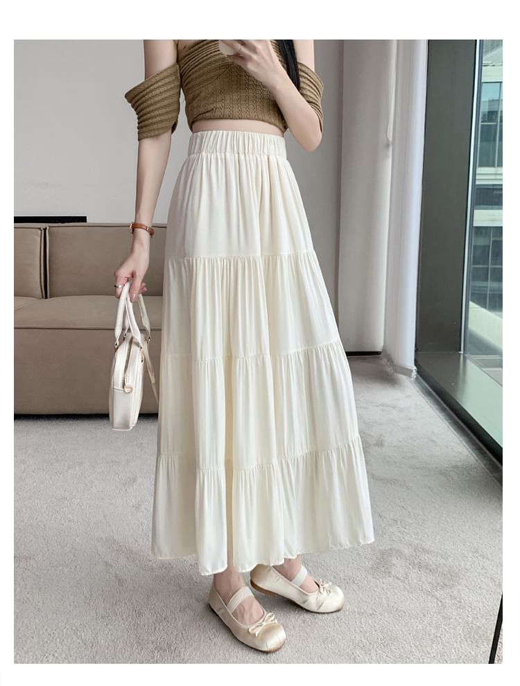 Plain Maxi Rise High Skirt A-Line