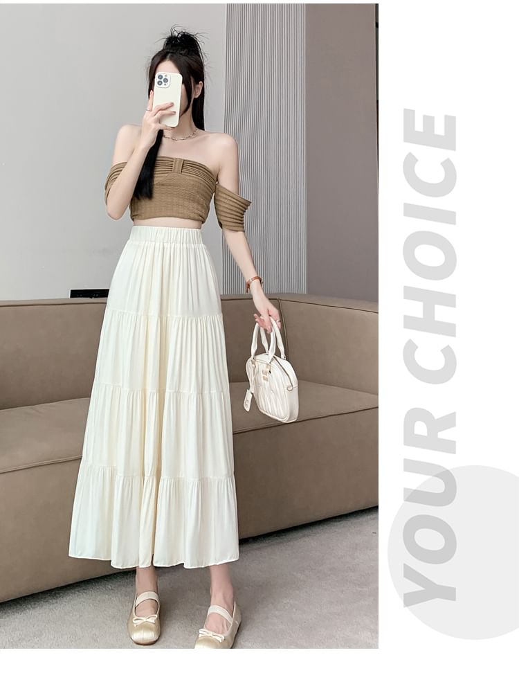 Plain Maxi Rise High Skirt A-Line