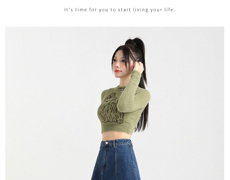 High Midi Skirt Stitching Rise Denim Contrast A-Line