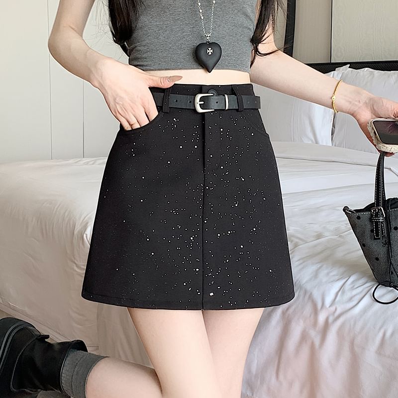 High Mini Skirt A-Line Waist Sequin