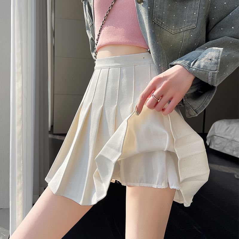 Skirt Waist Mini High Pleated Sequin A-Line