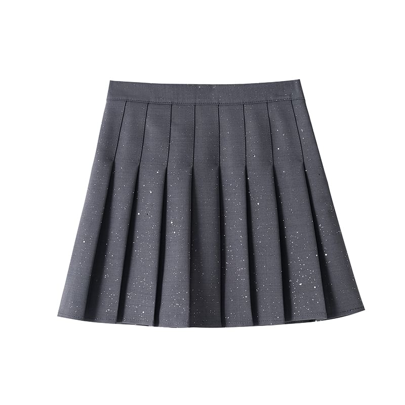 Skirt Waist Mini High Pleated Sequin A-Line