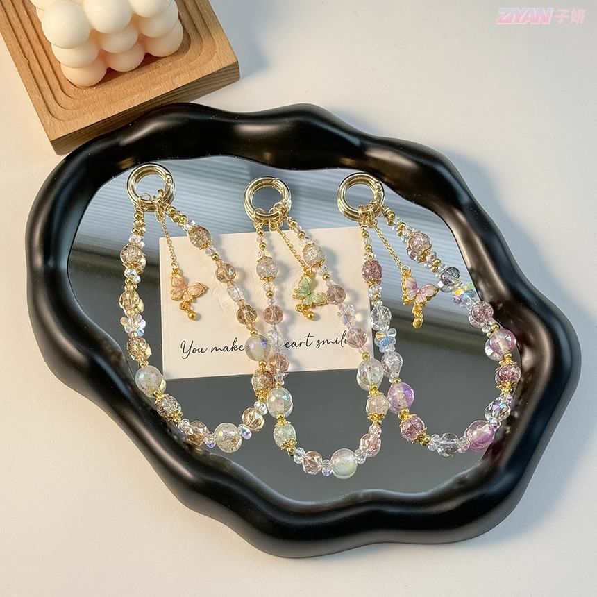 Faux Lanyard Phone Pad Crystal Butterfly Strap with