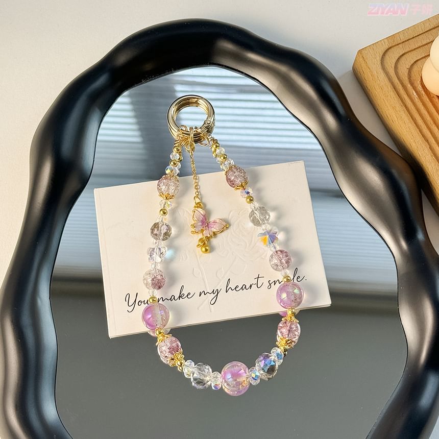 Strap Phone Crystal Faux Pad Butterfly with Lanyard