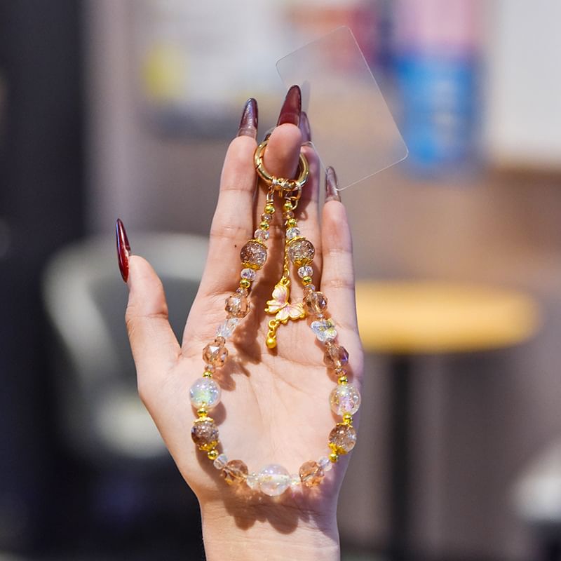 Faux Lanyard Phone Pad Crystal Butterfly Strap with