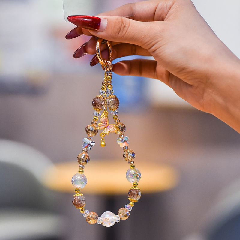 Faux Lanyard Phone Pad Crystal Butterfly Strap with