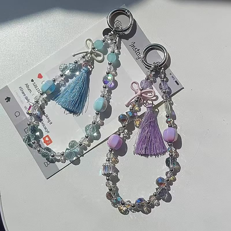 with Lanyard Faux Crystal Bow Strap Phone Pad