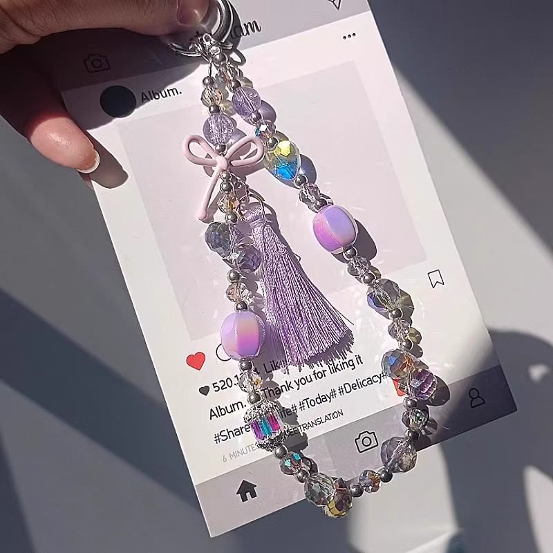 with Lanyard Faux Crystal Bow Strap Phone Pad
