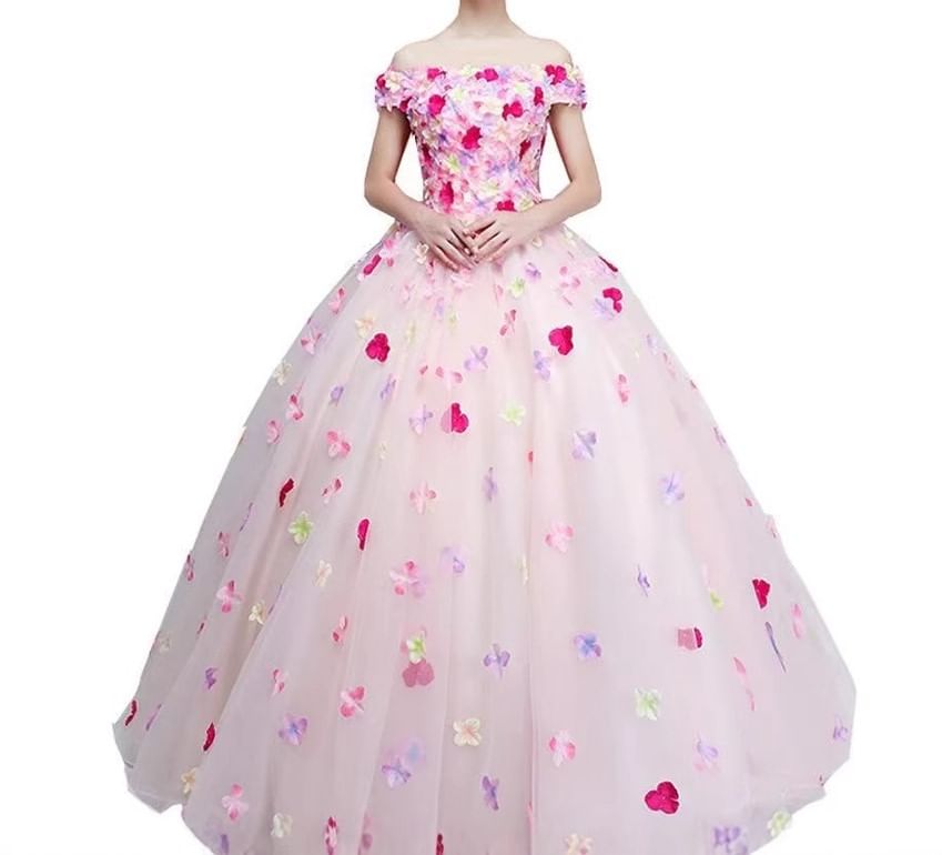 Shoulder Ball Embroidered Gown Floral Off Wedding