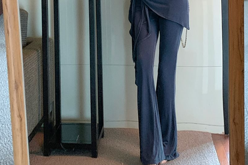 Skirt Overlay Yoga Shoulder / Plain Short-Sleeve T-Shirt Pants Off High Crop Waist