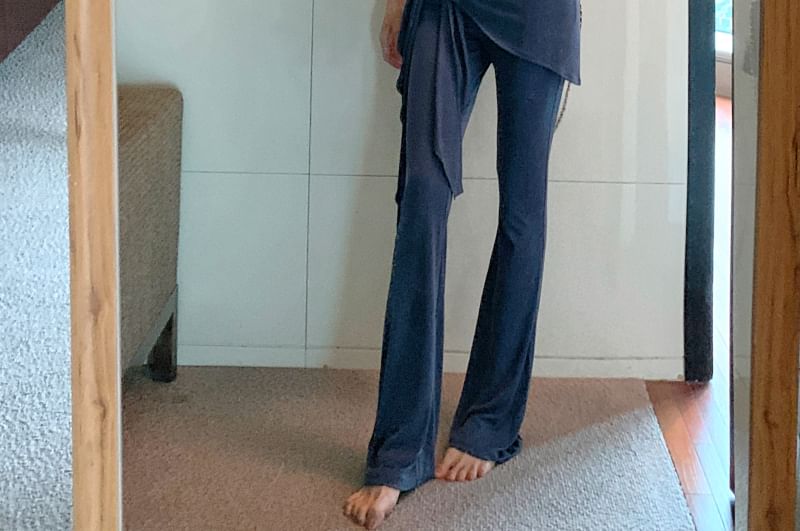 Skirt Overlay Yoga Shoulder / Plain Short-Sleeve T-Shirt Pants Off High Crop Waist