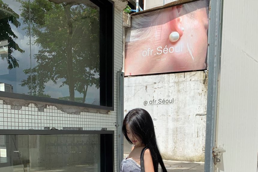 Striped Strapless Pants Wide Mid Leg Tube / Top Waist