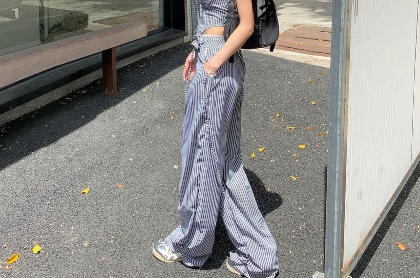 Striped Strapless Pants Wide Mid Leg Tube / Top Waist
