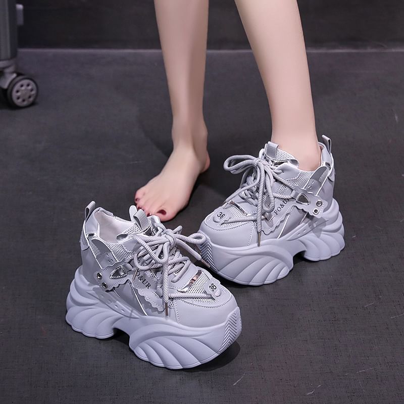 Lace-Up Sneakers Platform Lettering