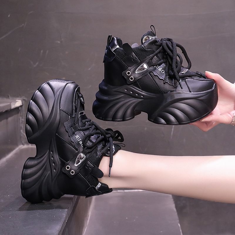 Lace-Up Sneakers Platform Lettering