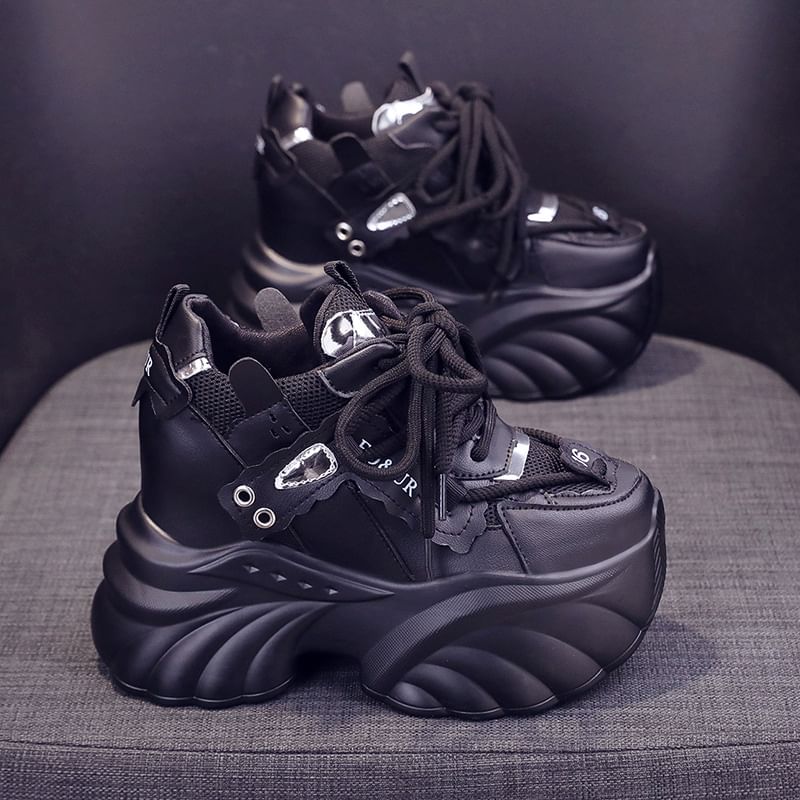 Lace-Up Sneakers Platform Lettering