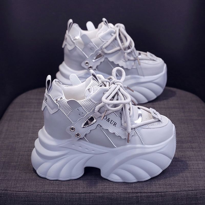 Lace-Up Sneakers Platform Lettering