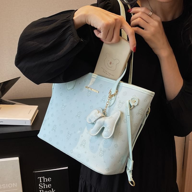 Patterned Leather Bag Faux Drawstring Tote