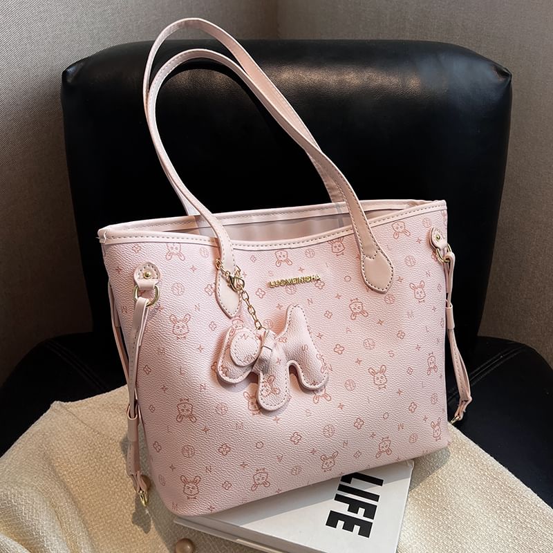 Patterned Leather Bag Faux Drawstring Tote