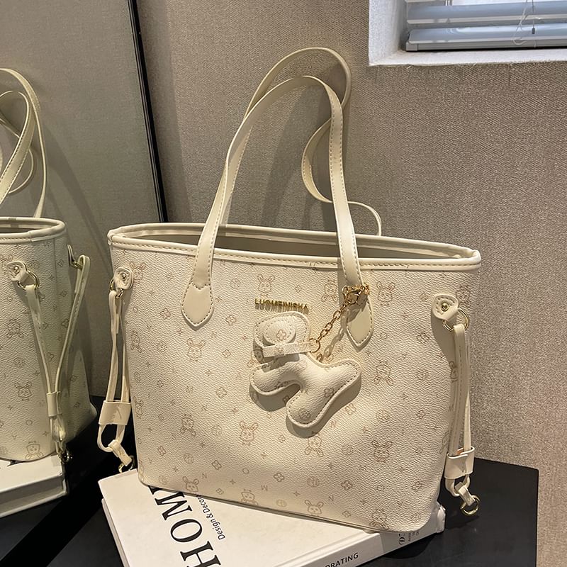 Patterned Leather Bag Faux Drawstring Tote