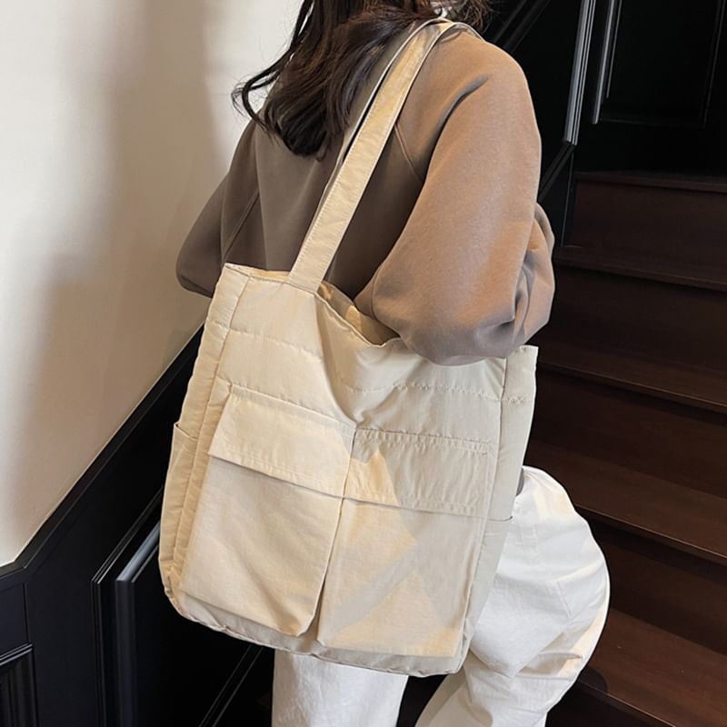 Plain Tote Flap Pocket Fabric Bag