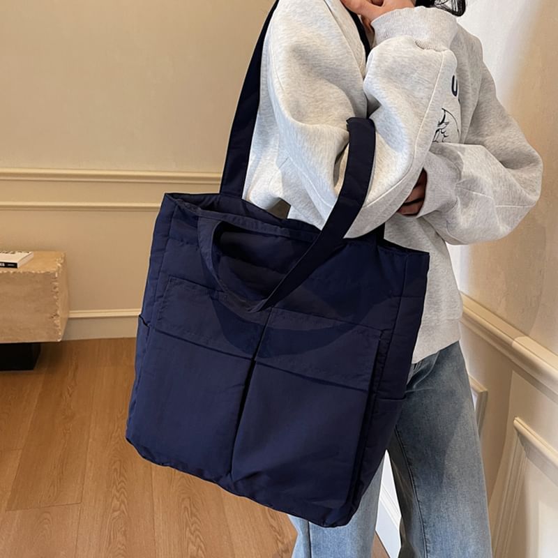 Plain Tote Flap Pocket Fabric Bag