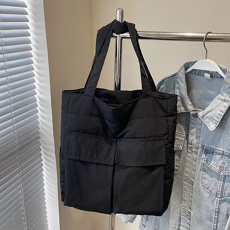 Plain Tote Flap Pocket Fabric Bag