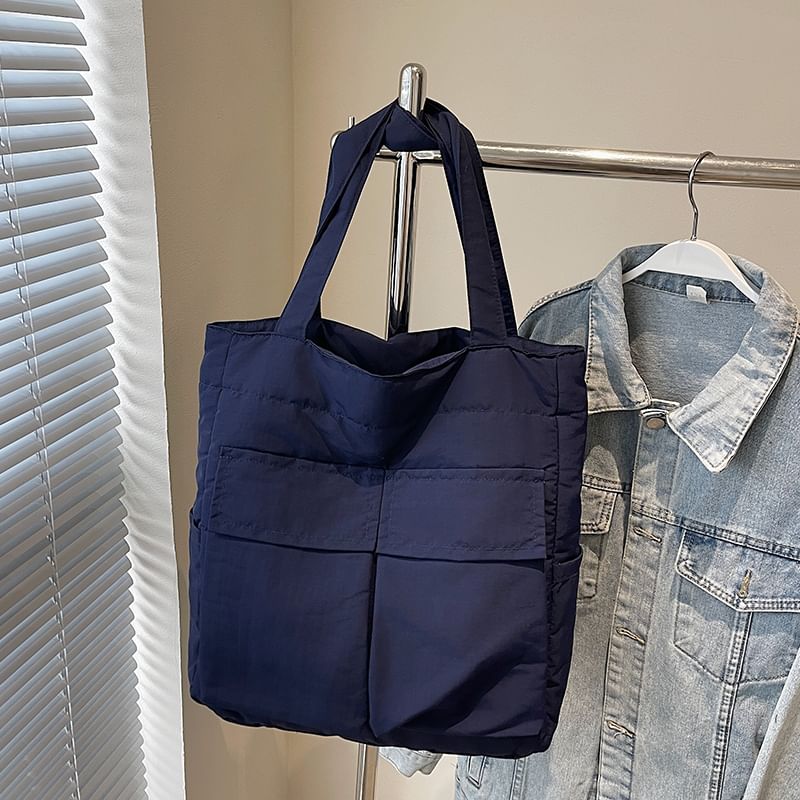 Plain Tote Flap Pocket Fabric Bag