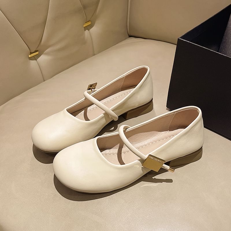 Jane Faux Heel Plain Chunky Shoes Mary Leather