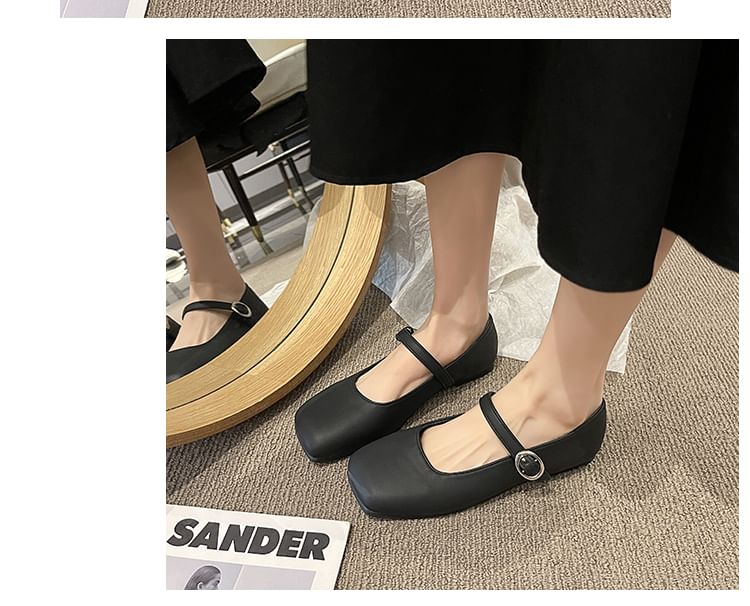 Square Plain Faux Jane Flats Toe Leather Mary