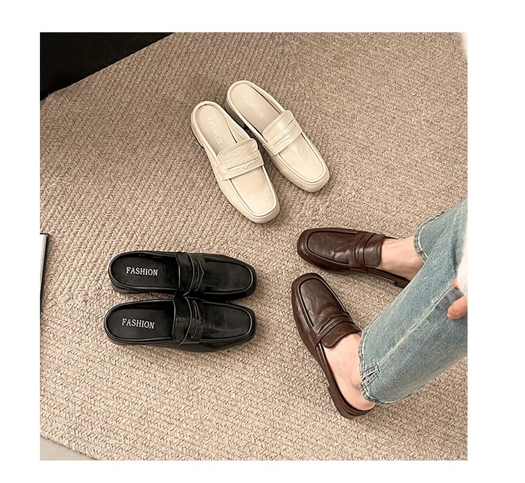 Chunky Plain Faux Mules Penny Leather Heel Loafer