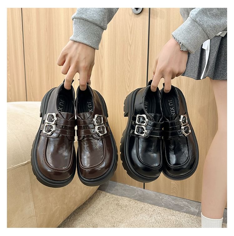 Plain Platform Shoes Leather Buckled Faux