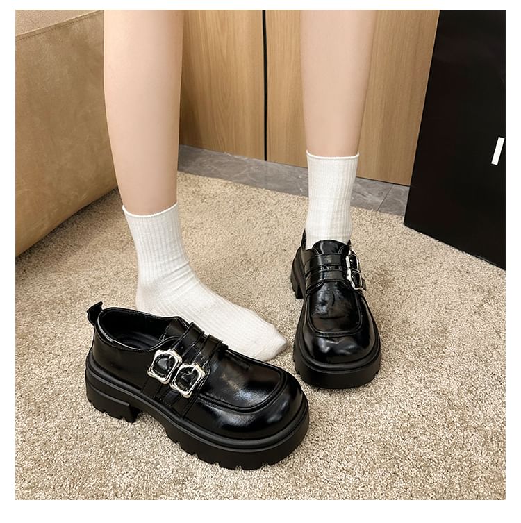 Plain Platform Shoes Leather Buckled Faux