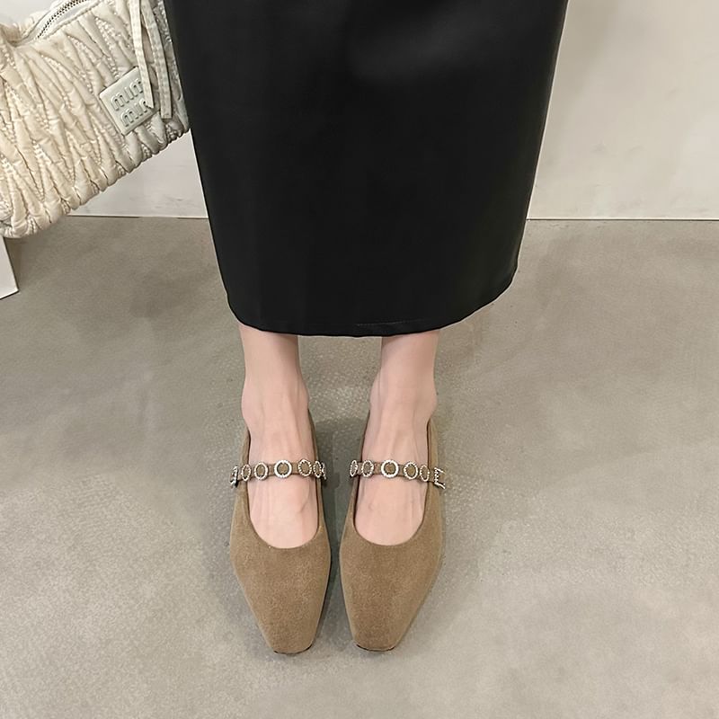 Jane Mary Pumps Accent Rhinestone Heel Chunky