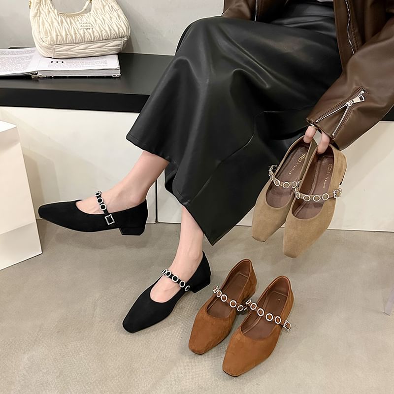 Jane Mary Pumps Accent Rhinestone Heel Chunky