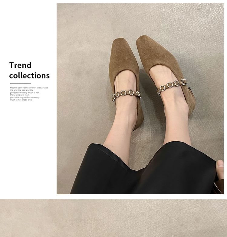 Jane Mary Pumps Accent Rhinestone Heel Chunky