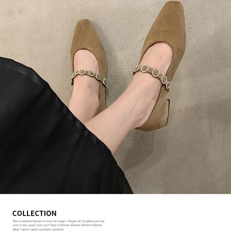 Jane Mary Pumps Accent Rhinestone Heel Chunky