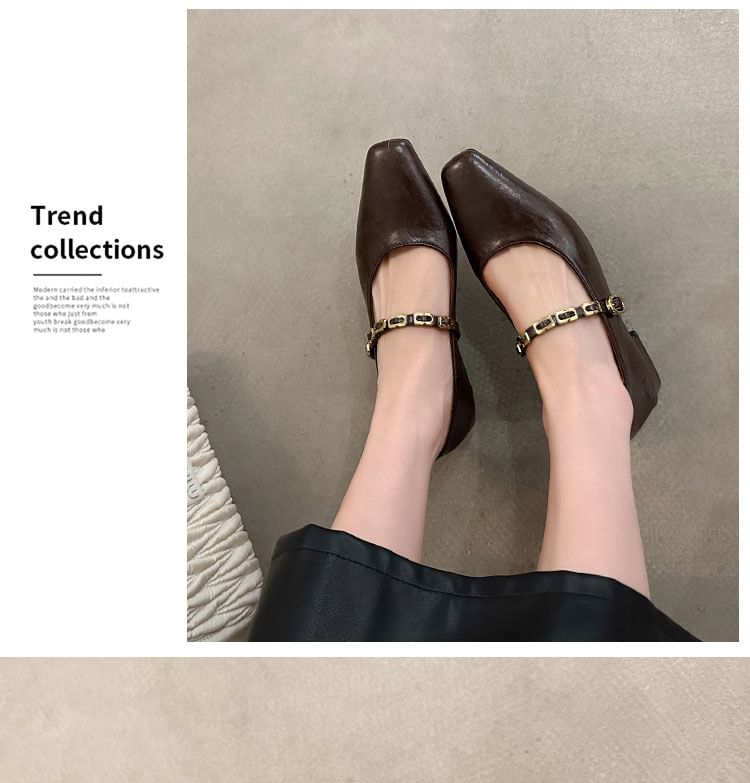Chunky Faux Mary Jane Leather Buckled Pumps Heel